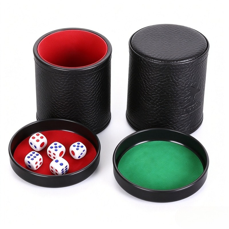 Board Game Yahtzee - Pomarańczowo-zielono-czerwony skórzany kubek do gry w